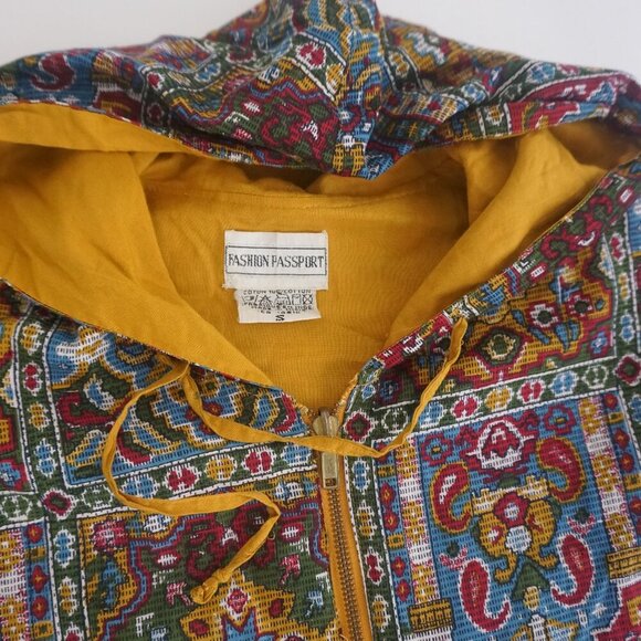 Vintage Fashion Passport Parisian Paisley Print Zip Up Lightweight Jacket Hood S - Picture 11 of 11